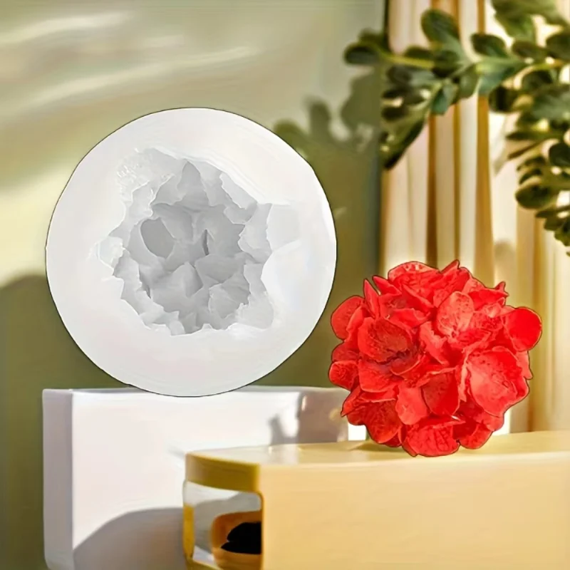 3D 엠보싱 수국 모양 타원형 실리콘 몰드, 재사용 가능, DIY 향초 및 석고 공예에 적합