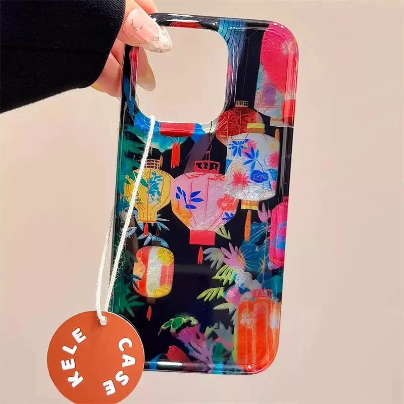 Vortex Pattern Black Full Screen Color Lantern Phone Case