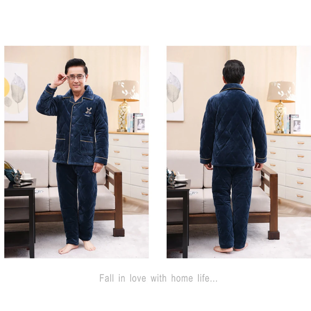 4XL Big Size Sleepwear for Sleeping 3-Layer Super Thicken Warm Flannel Senior Men's Winter Soft Pajamas Set Casual Plaid pijama