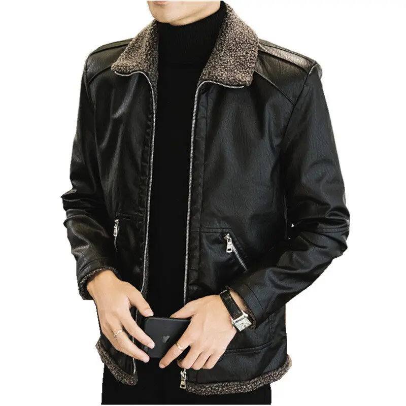 

fleece Spring Mens Bomber Jackets Fashion Men Faux Leather Coat Zipper Overcoat Motor Jacket Motorcycle Bikers Men Clothing 2022