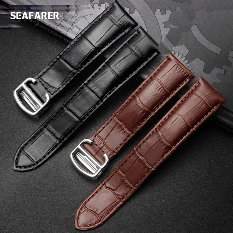 18Mm 20Mm 22Mm Cinturino In Pelle Per Omega Cartier Tank Solo Watch Speed Seamaster Band Clasp Black Brown Watchband Bracciale Belt