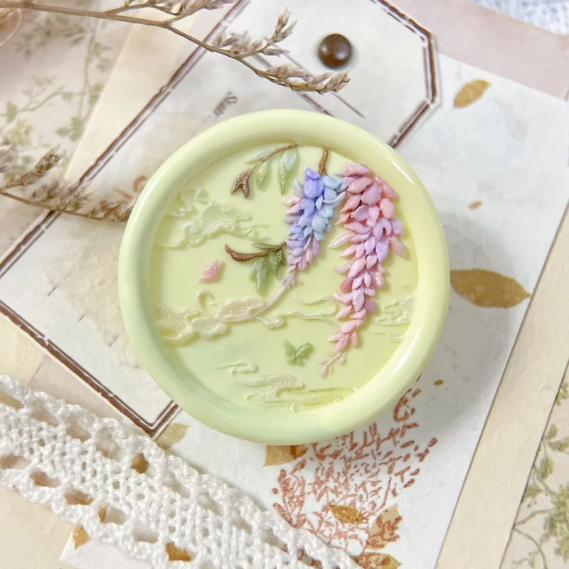 3cm Wisteria Fire Seal Stamp Copper Head Multi-Layer 3d Laser Relief Wax Seal Stamp Carved Brass Head Envelope Sealing