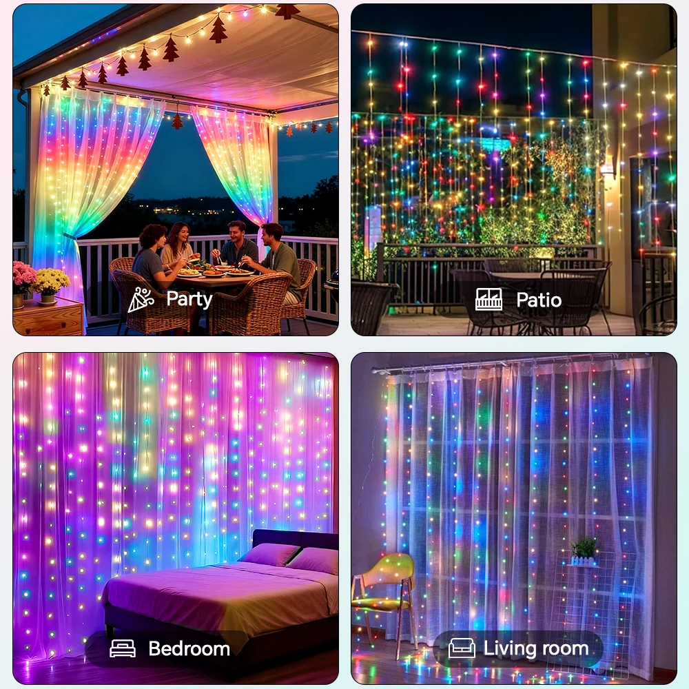 Curtain String Light - Remote, 8 Modes & USB Plug in, 118 x 39" LED Curtain Fairy Lights for Christmas, Wedding and Party Decor