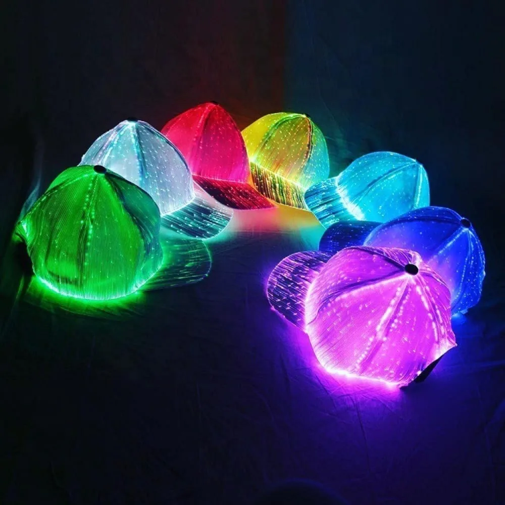 7 Colors Changing Fiber Optic Cap Rechargeable USB Charging Luminous Glowing Hat Flashing Light Up Cap