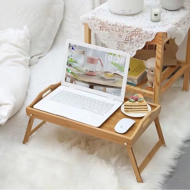 Portable Natural Bamboo Bed Tray Breakfast Laptop Desk Reading Gaming Desk Folding Table Useful Simple Kitchen Tool 3