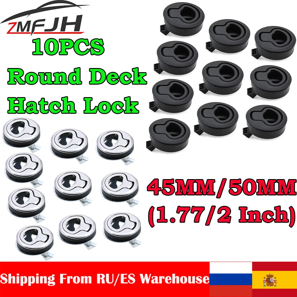 

AD 10PCS Latch Cabinet Door Lock 45MM/50MM Round Hatch Flush Boat Hatch Lift Ring Flush Pull Hatch Latch For RV Caravan Boat