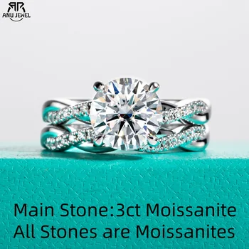 AnuJewel 3ct D Color Moissanite Wedding Bands Ring 18k Gold Plated 925 Sterling Silver Infinity Bridal Rings Set for Women