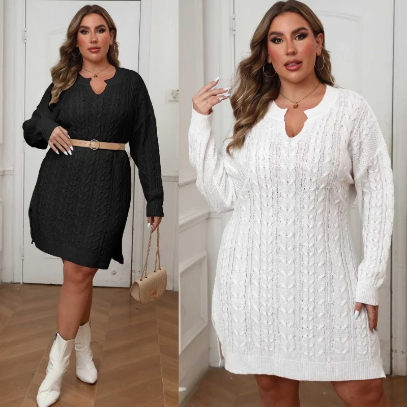 Robe pull torsadé col V femme unie automne hiver 2025 – Image 3