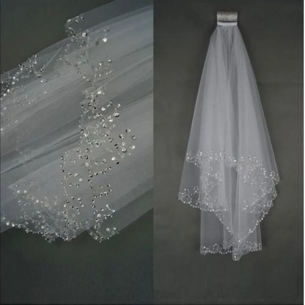 

Serendipit Custom Made White Ivory Woman Bridal Veils Wedding Veils Handmade Sequins Beaded Edge With Comb Accessories 2023