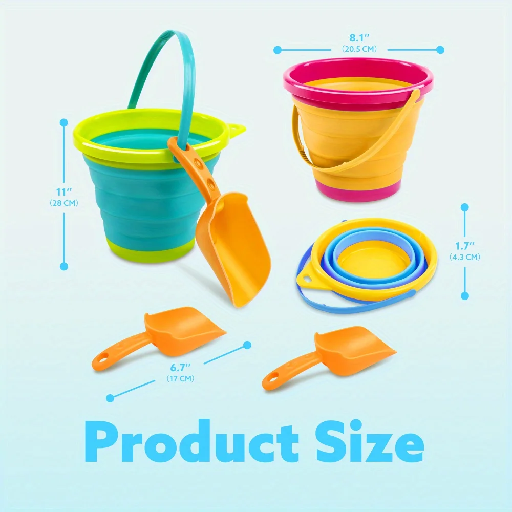 JOYFY 3 Packs Foldable Pail Bucket With Shovels Mesh Ba Collapsible Buckets Purpose For Campin Gear Beach Party_voghion.com
