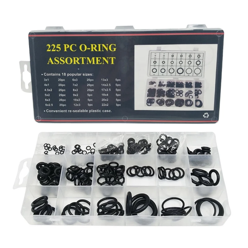 

200/225 pcs Universal NBR O Ring Gasket Assortment Kit for Plumbing Automotive Faucet Repair Nitrile Rubber Sealing Washers Set