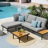 Outdoor Sectional Furniture Patio Sectional Sofa with Acacia Wood Table, Patio L-Shaped Conversation Set with 6