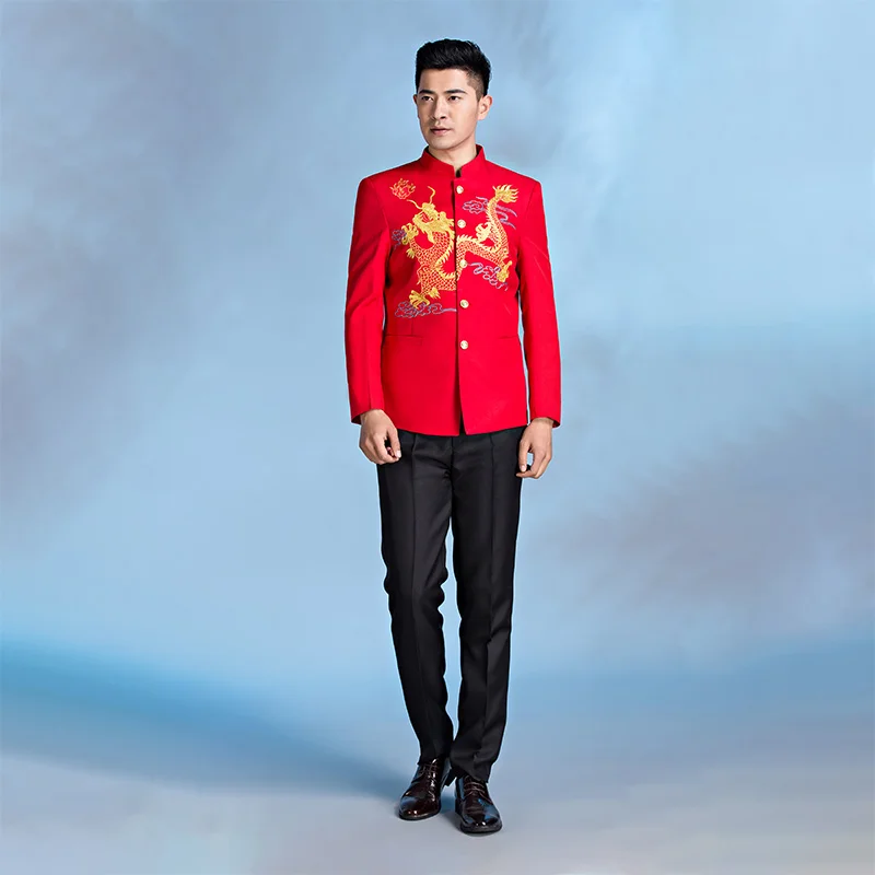

[Jacket+Pants] 2022 Business Casual Fashion Boutique Elegant Men's Embroidered Dragon Suit Christmas Halloween Wedding Groomsmen