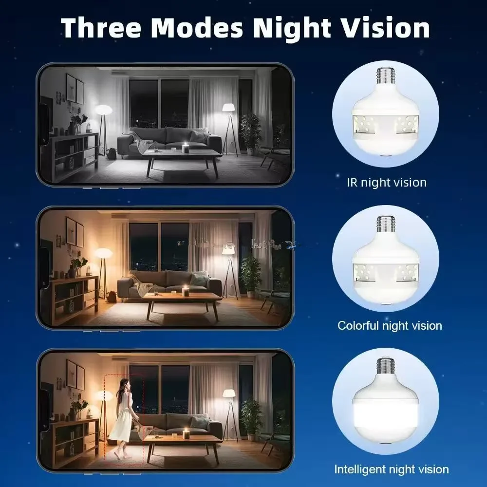 V380 Pro 6MP WiFi E27 Bulb Security Spotlight Camera Full Color Night Vision Two-Way Voice 360° Panoramic Surveillance Camera 4