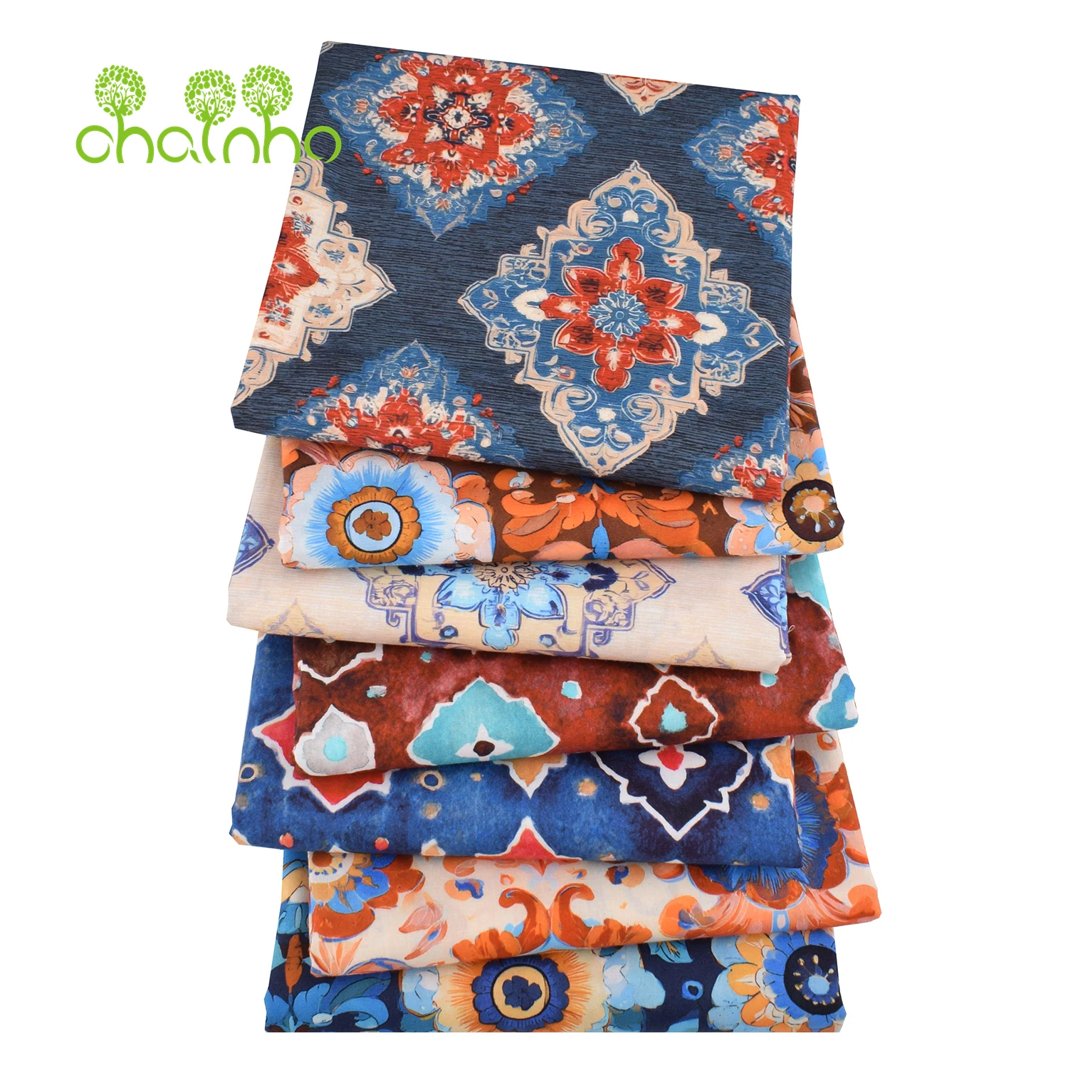 Chainho,Printed Plain Weave Poplin Cotton Fabric,DIY Quilting Sewing Material,Patchwork Cloth,Floral Series,2 Sizes,15PC224