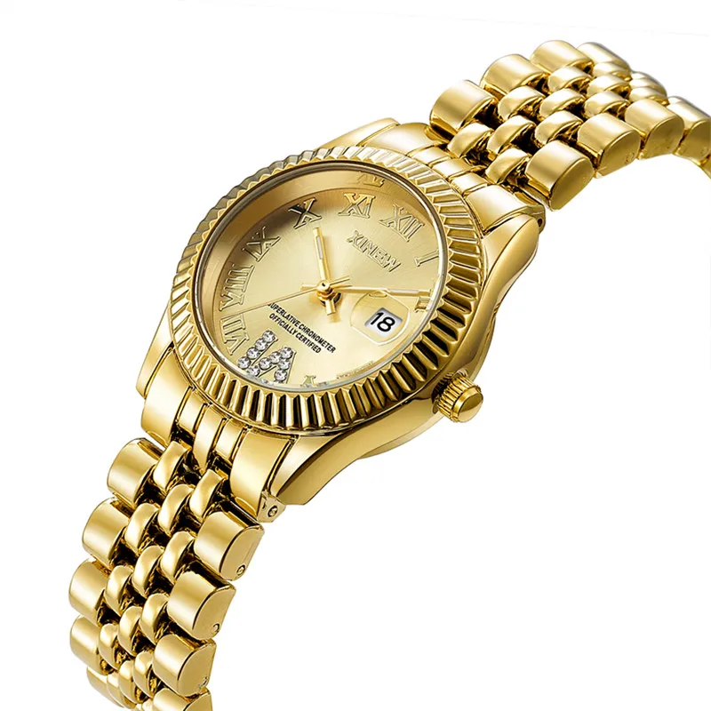 Ladies Big Brand Golden Watches Women Girls Casual Alloy Band Simple Dourado Date Quartz Watch Green Relogios Feminino Fashions 5