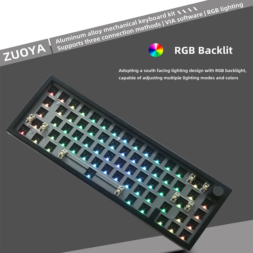 알루미늄 합금 기계식 키보드 키트, 프로그래밍 가능한 베어본 키보드 키트, 66 키, 남향 RGB