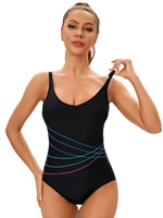 2024 New Striped Print Sport Swimwear Women One Piece Swimsuit Female Bathing Suit Plus Size Swimming Suit For Women Monokini