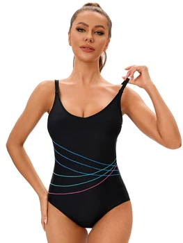 2026 New Striped Print Sport Swimwear Women One Piece Swimsuit Female Bathing Suit Plus Size Swimming Suit For Women Monokini