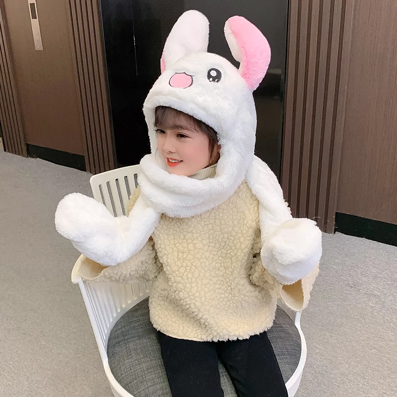 Pika Winter Plush Ear Move Hat Scarf Gloves Set 3 In 1 For Kids