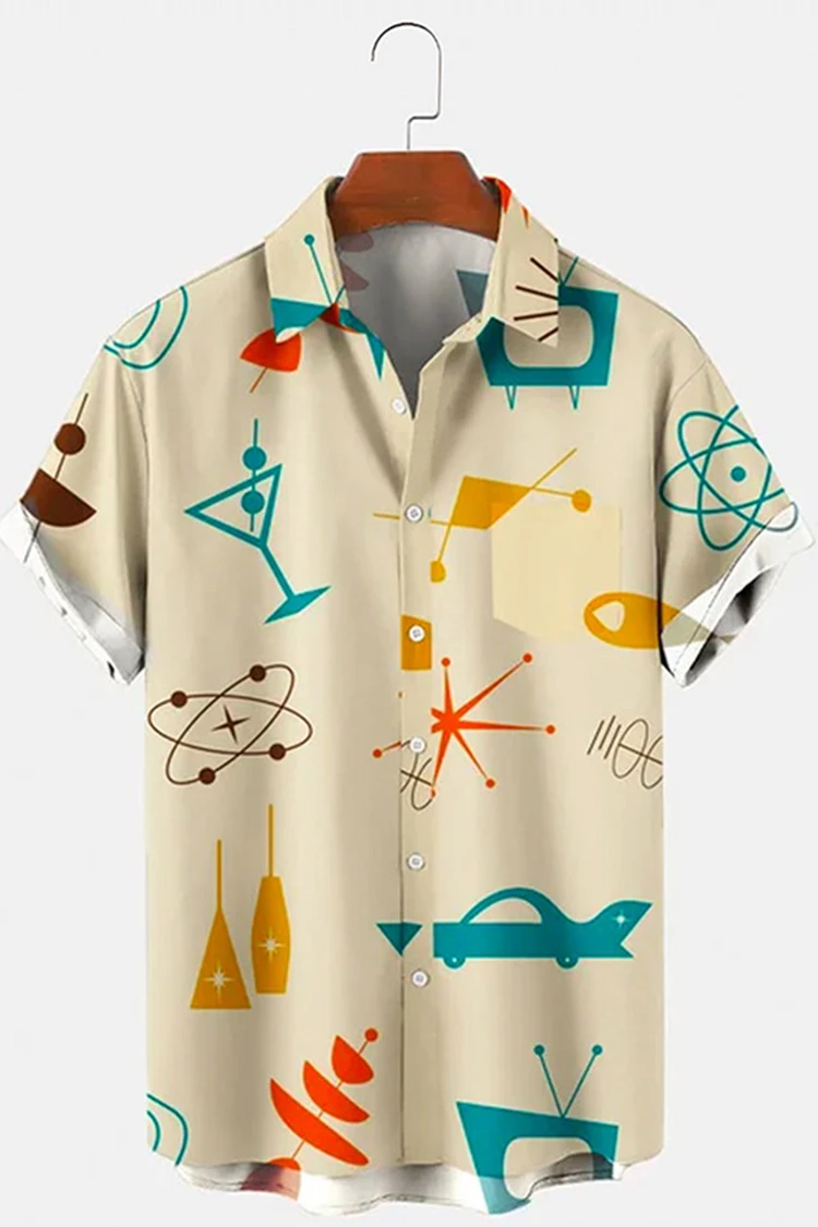 New Men's Casual Shirt Geometric Short Sleeve Top 3D Patch Pattern Clothing Daily 2023 Hawaiian Men's Street Social Shirt