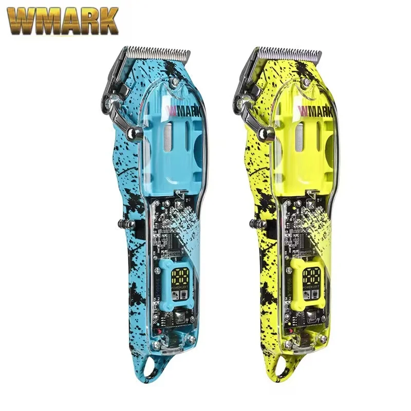 

WMARK NG-408 желтый/синий прозрачный стиль перезаряжаемый парикмахерский профессиональный мужской триммер для волос беспроводной электрический толкатель