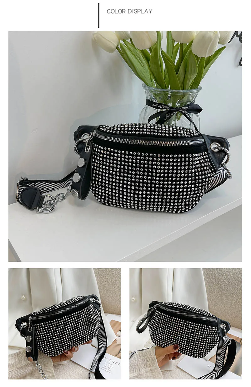 Designer Lady Waist New Ladies Chain Shoulder Crossbody Chests Diamond Fanny pack And Phone Pack Fashion Female Belt_voghion.com