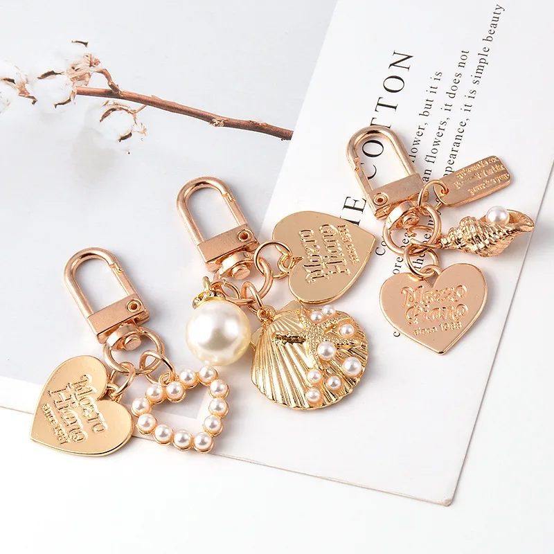 Car Keychain Women Ladies Pearl Shell Shape Key Ring Lovely Keychains for Girls Dree up Accessories