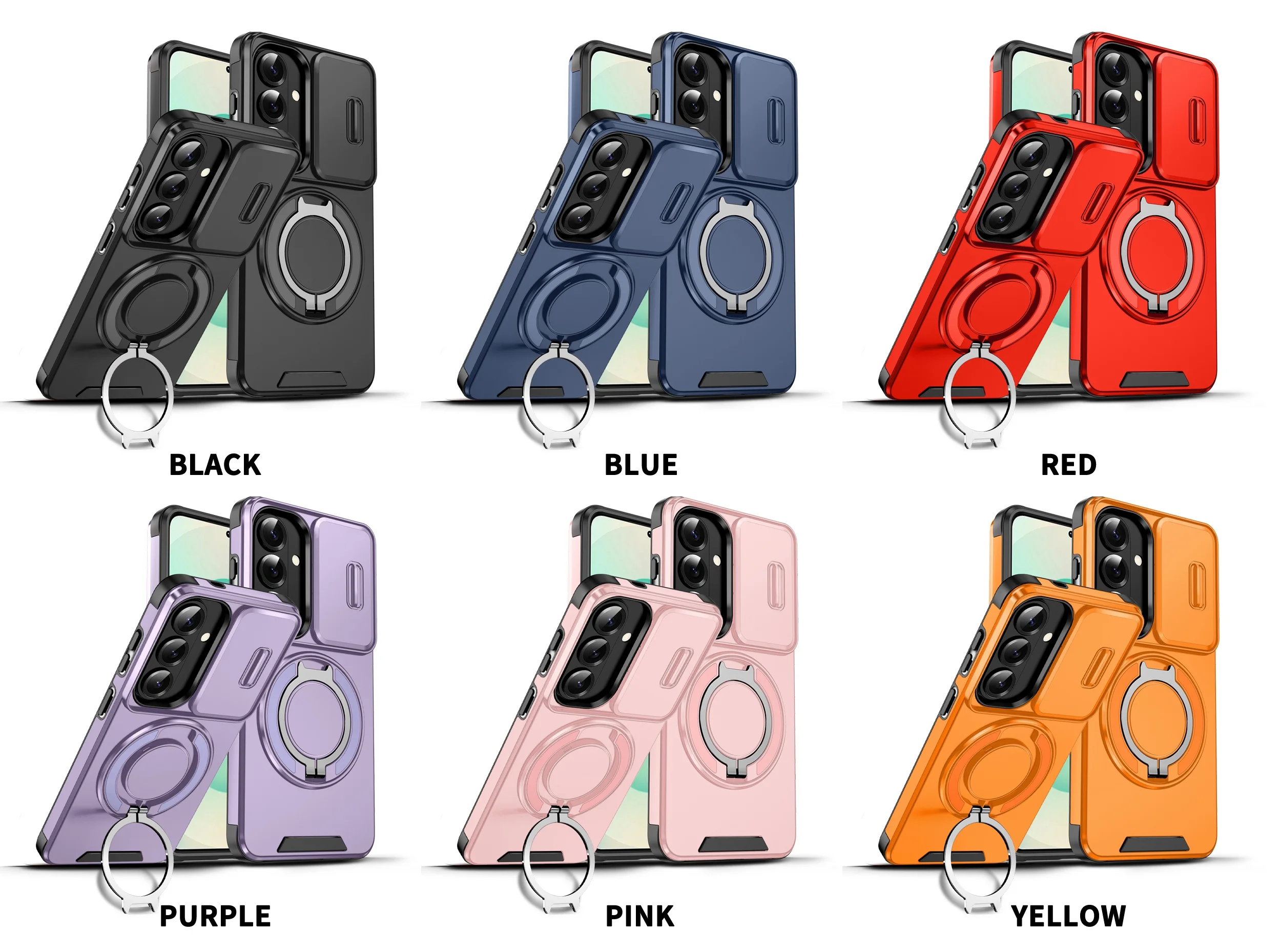 Magnetic Armor Case with 360° Rotating Bracket and Slide Camera Protection Cover
