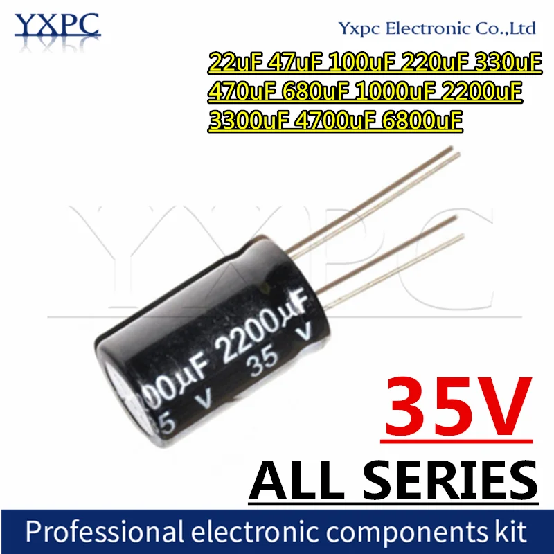 

35V aluminum electrolytic capacitor 22uF 47uF 100uF 220uF 330uF 470uF 680uF 1000uF 2200uF 3300uF 4700uF 6800uF