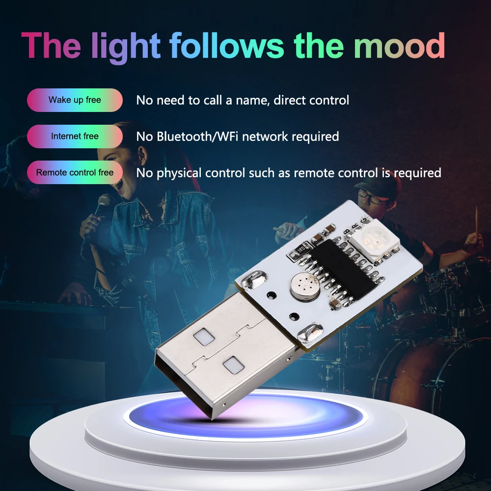 

5V 1A LED Intelligent English Voice Control Night Light Module 6 Colors USB Voice Controlled Light Board Without Remote Control