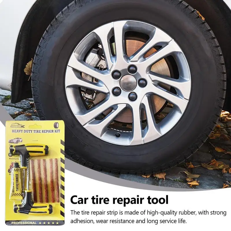 Car Tire Repair Tools Kit With Rubber Strips Tubeless Tyre