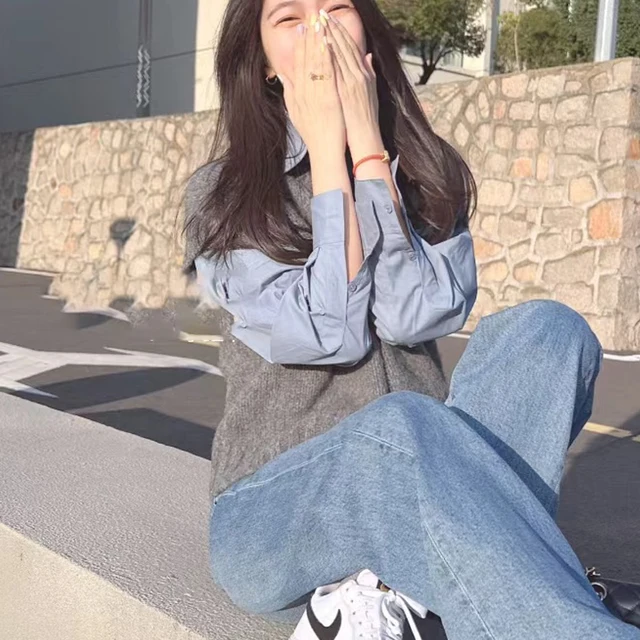 رمادي سترة دون أكمام محبوك سترة المرأة الخريف والشتاء الكورية الحلو نمط ملابس خارجية سترة الخامس الرقبة سترة محبوكة عادية