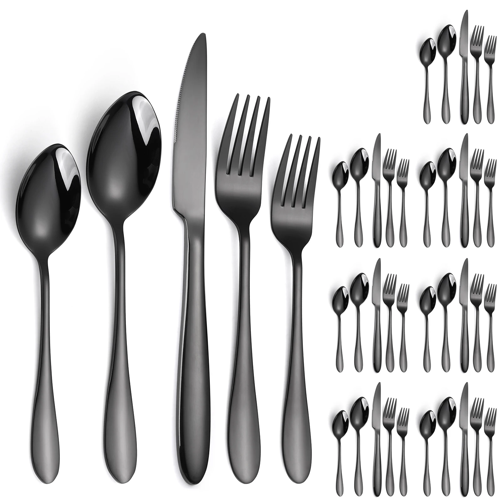 A &middot; HOUSEWARE Black Silverware Set for 8 Stainless Steel Flatware include Spoon Fork Knife Heavy Cutlery 40 Piece for Restaurant