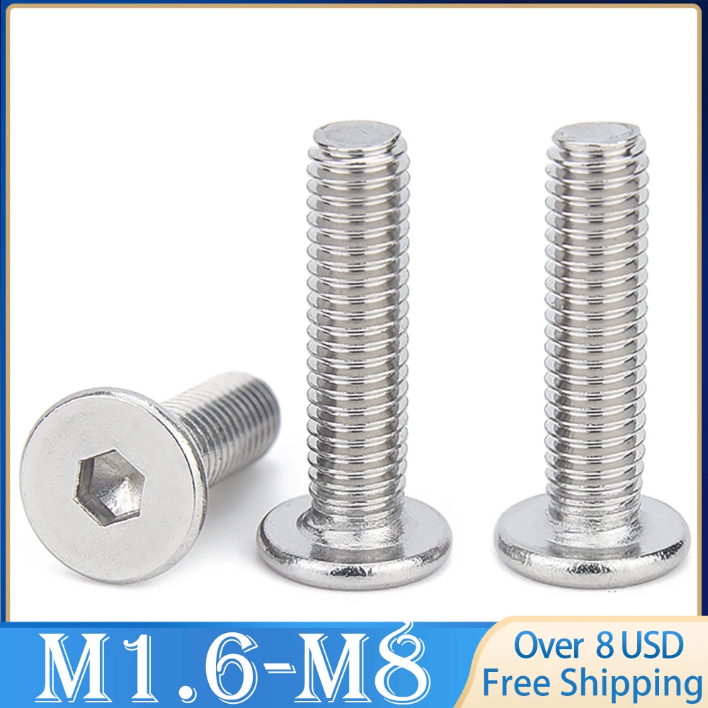 5/50pcs CM M2 M2.5 M3 M4 M5 M6 M8 A2-70 304 Stainless Steel Hex Hexagon Socket Ultra Thin Super Low Flat Wafer Head Screw Bolt