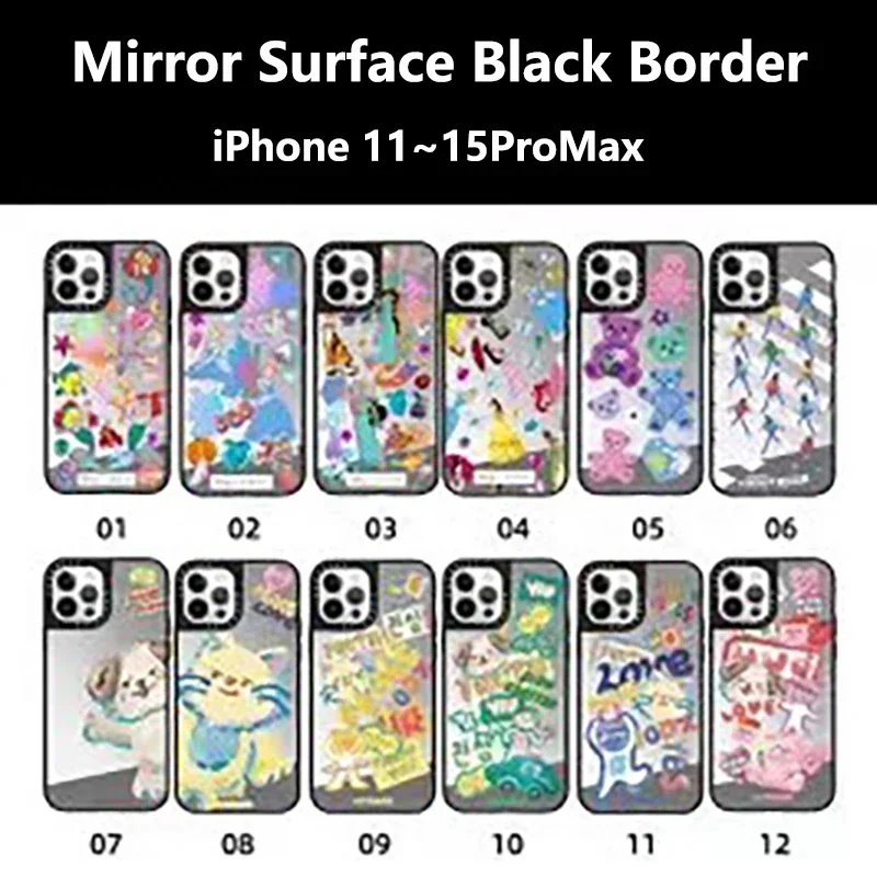 

Mirror Surface Black Border imprinted Letters Phone Case Cover for iPhone 11 12 13 14 15 Pro Max Case for iPhone 15 Pro Max