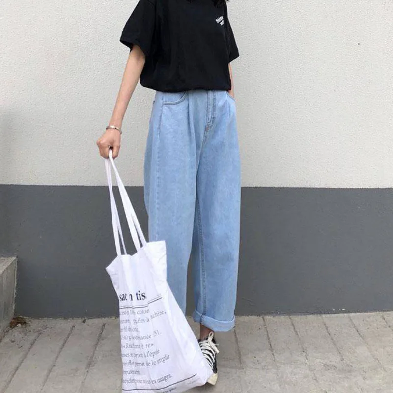 JMPRS Harajuku Women Jeans Fashion Loose Black Ankle-Length Denim Pants High Waist Casual Autumn Wide Leg Female Baggy Jeans levis jeans