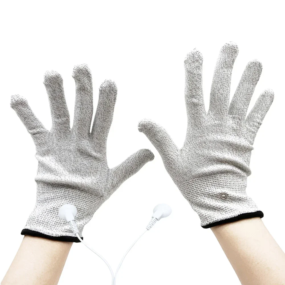 Massage Scrub Gloves Massage Tool Conductive Silver Fiber Gloves Massage Electro Shock Bio Gloves With Wire for Pulse Massager Electric Acupuncture Tens Device