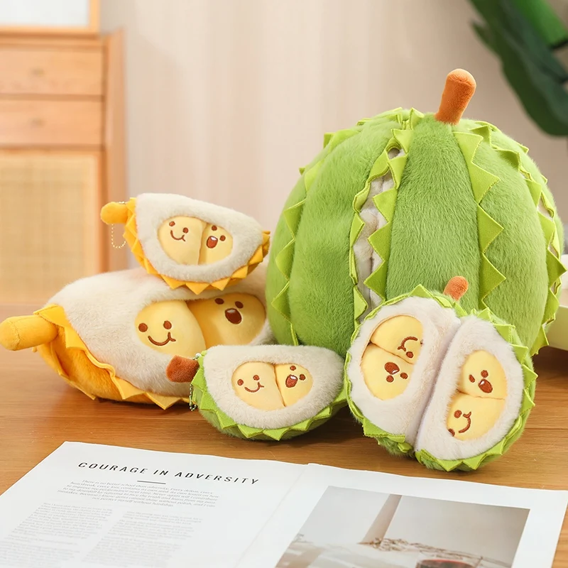 Realistic Durian Plush Toys Lifelike Durian Shaped Pillow Plushie With Green Shell and Mini Fruit Pulps King Of Fruit Soft Dolls 2