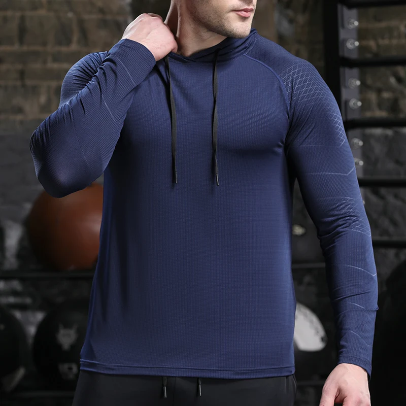 Mens Quick Dry Hooded Sports Hoodie - Long Sleeve Running Activewear