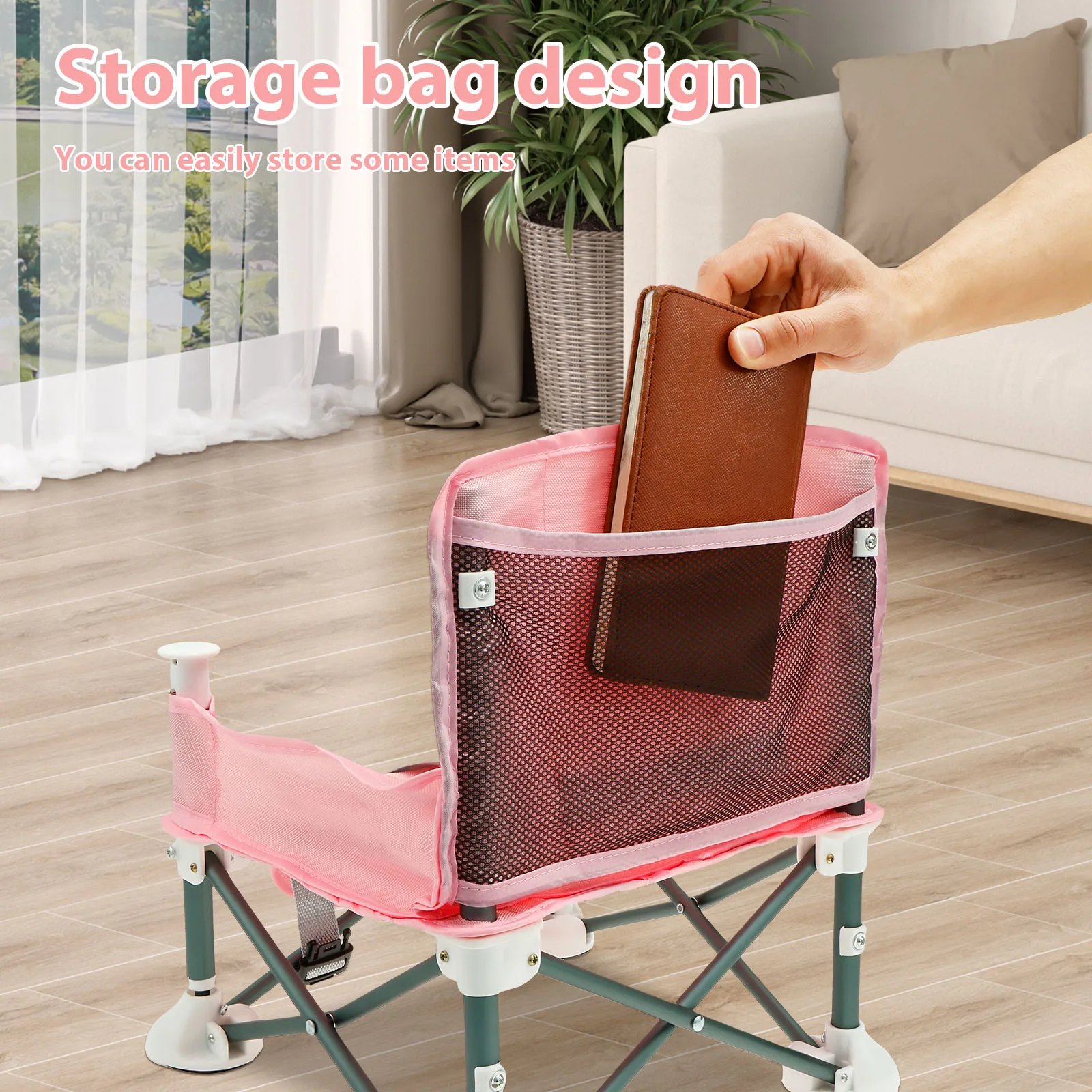 Toddler Booster Seat Nonslip Kids Dining Chair with Child Safety Belt and Rear Storage Pocket Baby Furniture Supplies Floor Seat