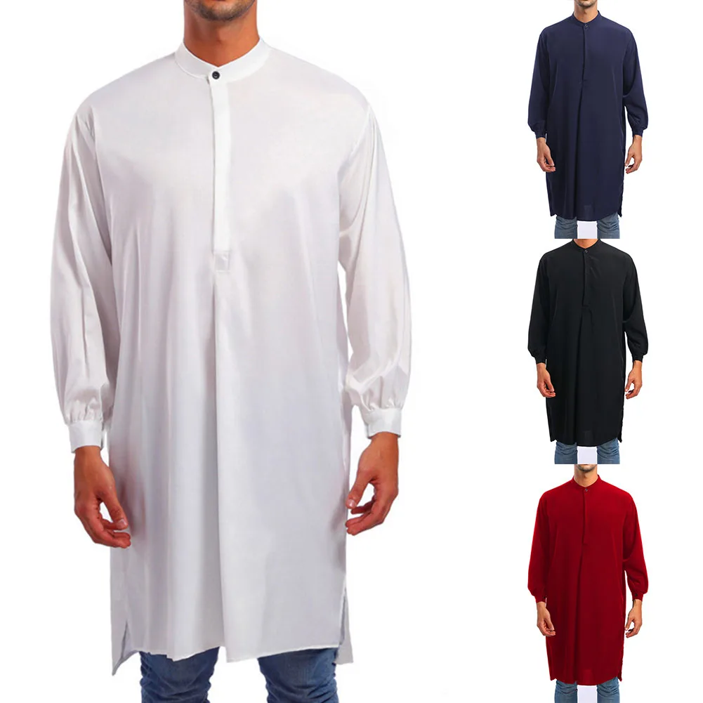 

Men's Saudi Jubba Robe Muslim Clothing Long Sleeve Casual Solid Color Top Stand Collar Suitable for Spring/Autumn
