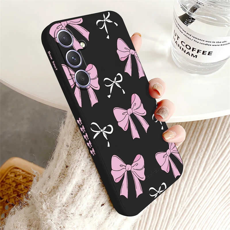Shockproof Soft Silicone Phone Case with Pink Bow Knot Design