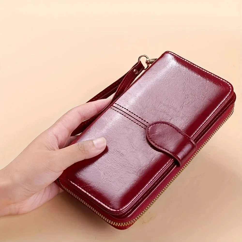 Women Wallet Vintage Oil Wax PU Leather Clutch Wallet Large Capacity Phone Purse Wristband Card Holder Pouch Bag women wallet