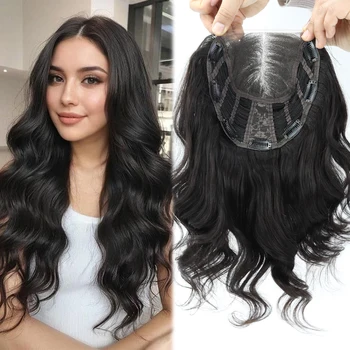 Wave Curly Real Remy Human Hair Topper with Open Weft Lace Top Hairpieces for Women Closed Weft Soft Breathable Thick Density