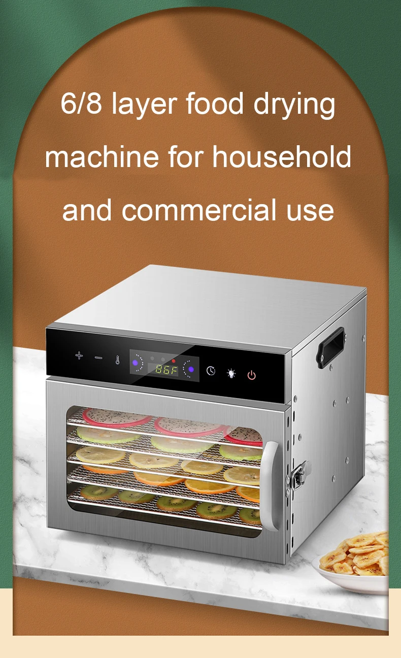 Description Picture 3 of item6/8 Layers Stainless Steel Food Dehydrator Digital Temperature Control Fruits Vegetables Air Drying Snacks Meat Dryer Machine