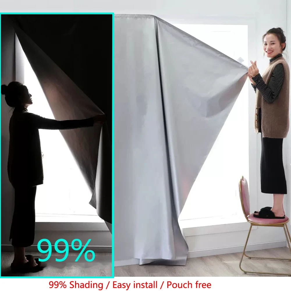 Self-Adhesive Blackout Cloth Curtains Double Sided 99% Shading Punch Free Blackout Curtain Sunshade Curtains