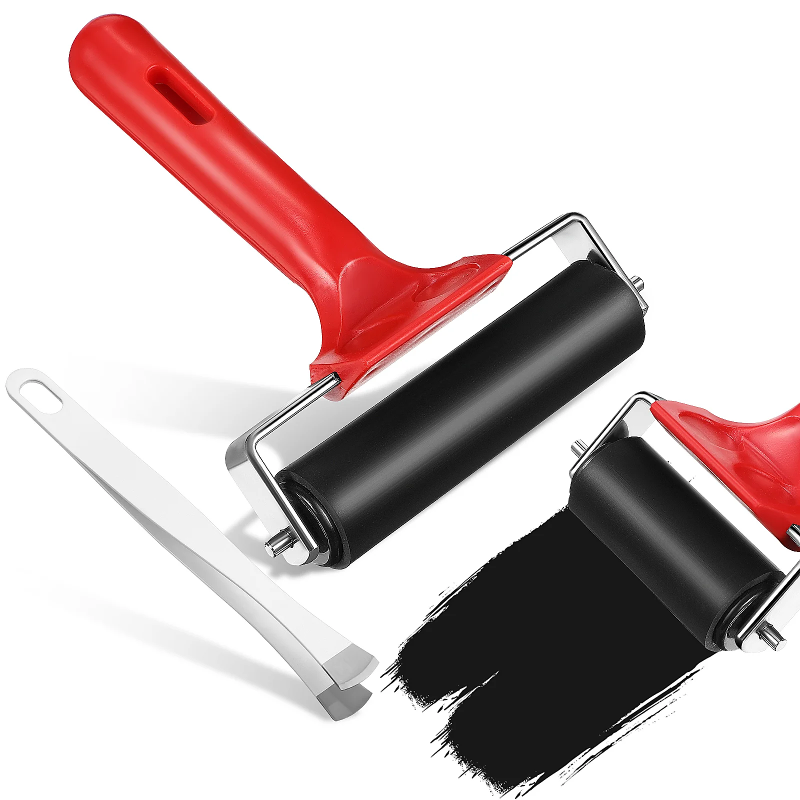 

2 Pcs Paint Tools Rubber Roller Brush Mat Remover Craft Rollers Print Tweezers Brayer Stamping