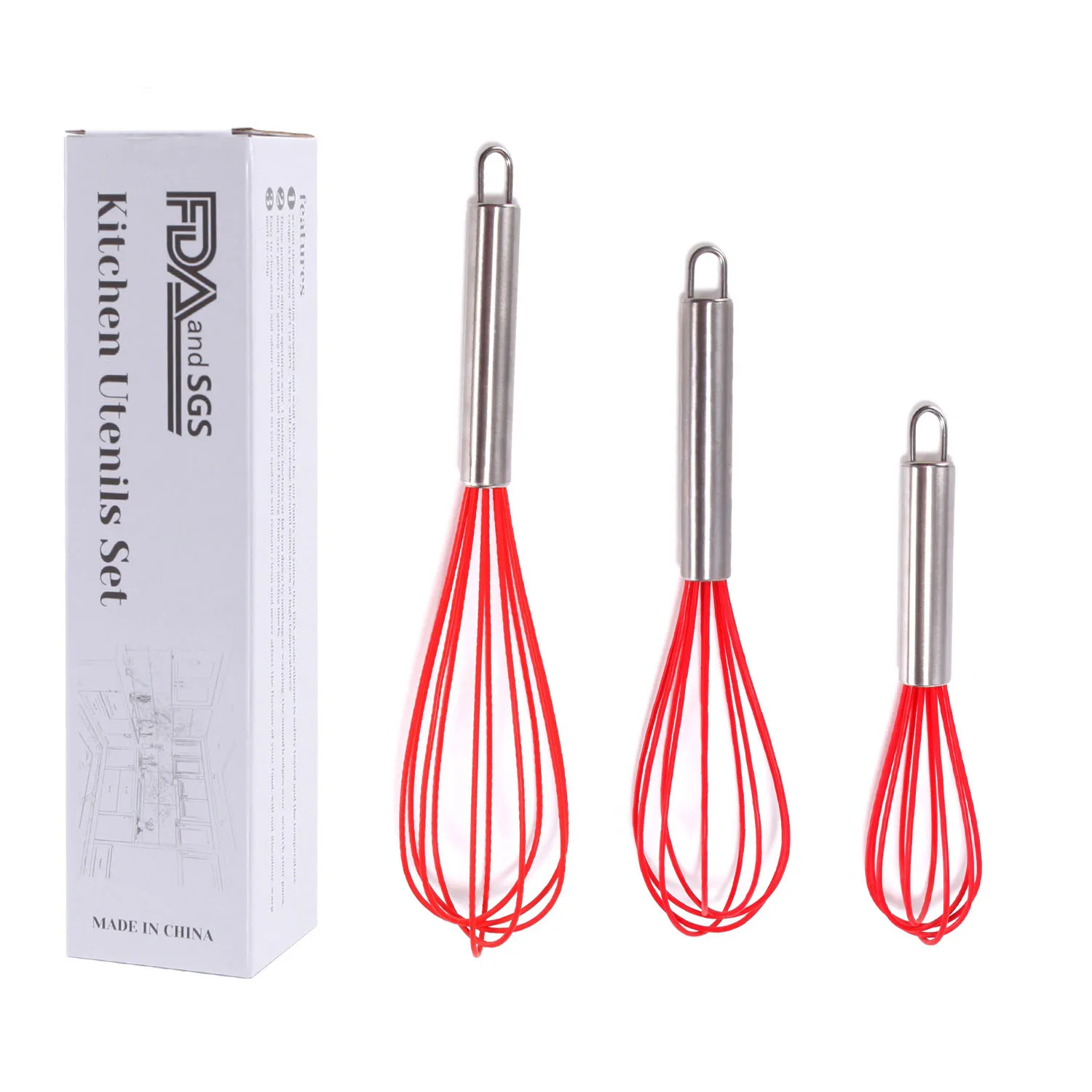 Manual Red Egg Beater Stainless Steel Silicone Balloon Whisk Cream Mixer Stirring Mixing Whisking Balloon Coil Style Egg Tools