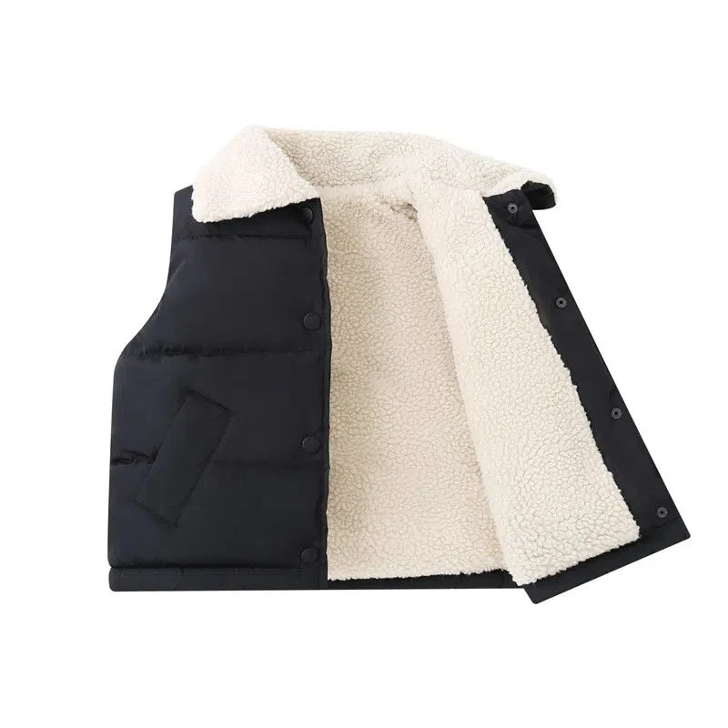 Fashion Turn-down Collar Boys Girls Vest Autumn Winter Thickened Baby Warm Vest Kids Foreign Flavor Solid Color Sleeveless children vest